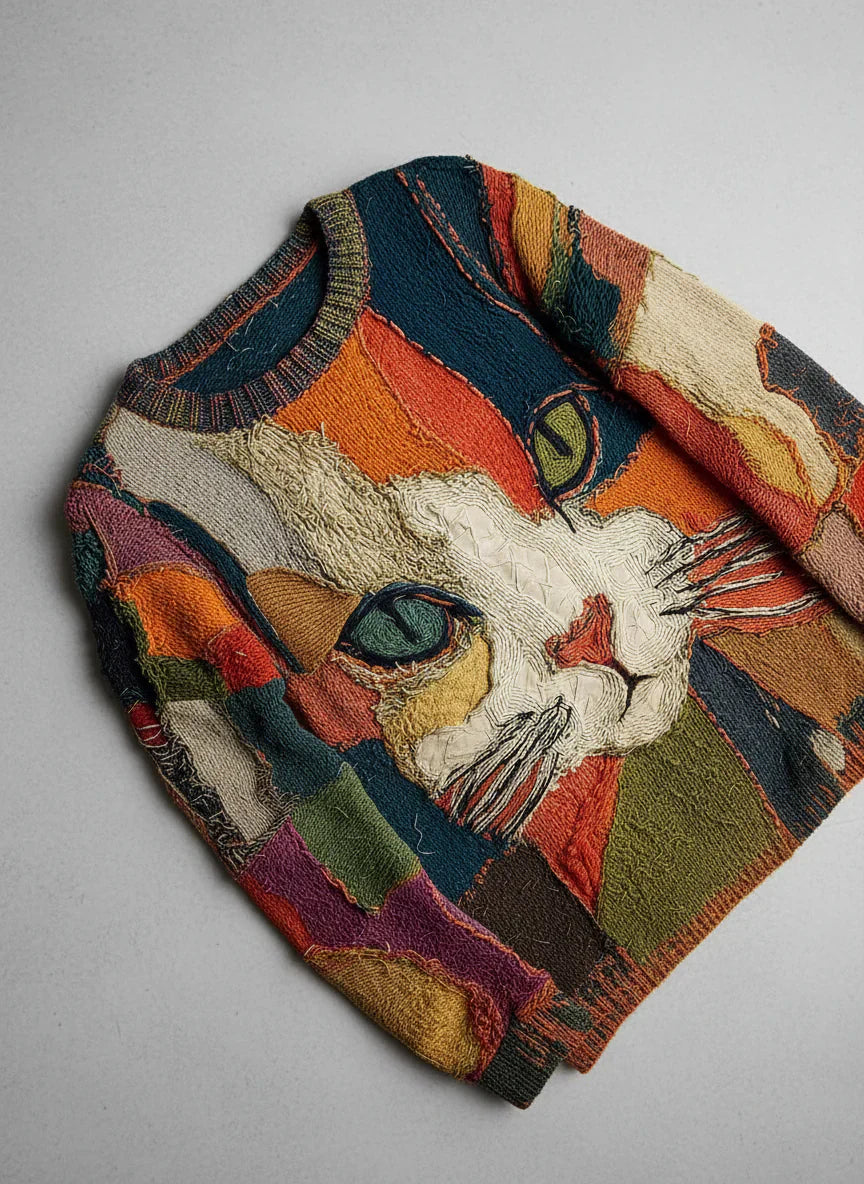 Kornelia | Artystyczna bluza z motywem kota – Boho Vintage