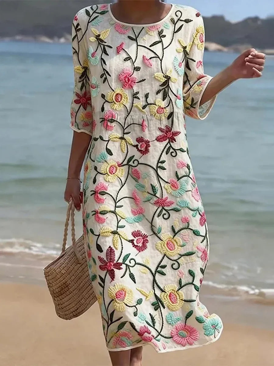 Rachel | Haftowana sukienka vintage z eleganckim kwiatowym wzorem