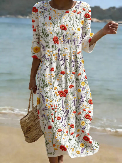 Rachel | Haftowana sukienka vintage z eleganckim kwiatowym wzorem