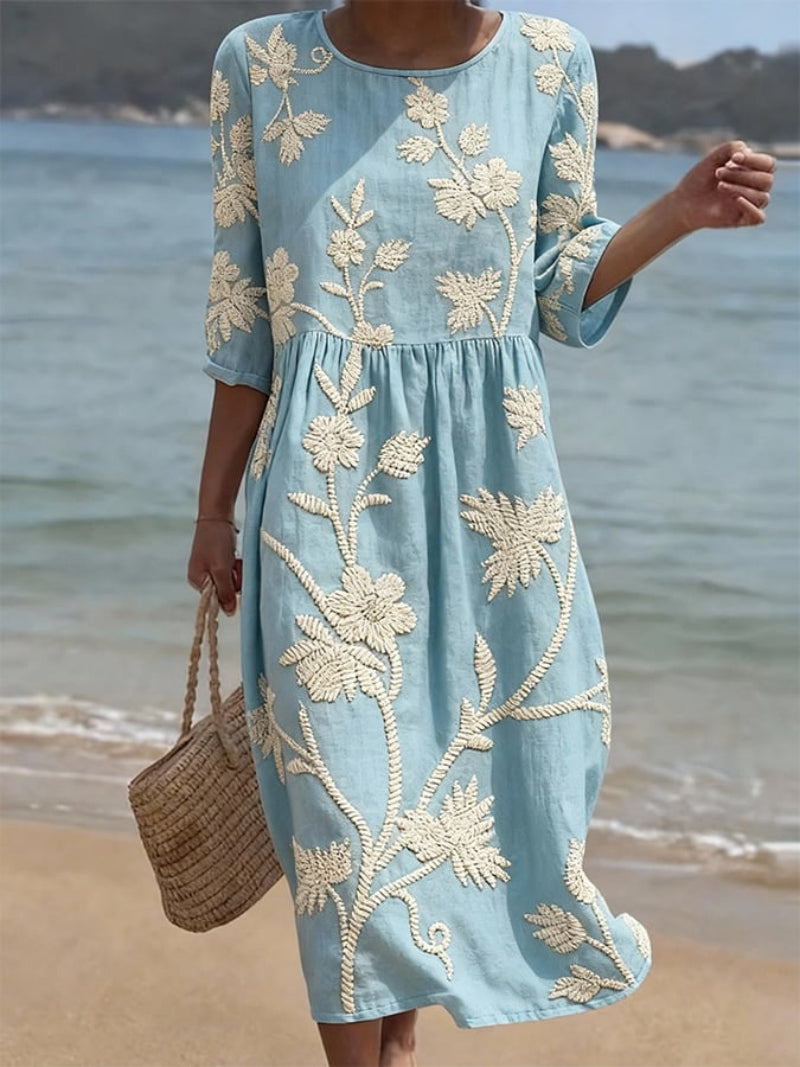 Rachel | Haftowana sukienka vintage z eleganckim kwiatowym wzorem