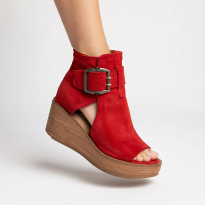 Oliwia | Damskie botki na koturnie z odkrytymi palcami