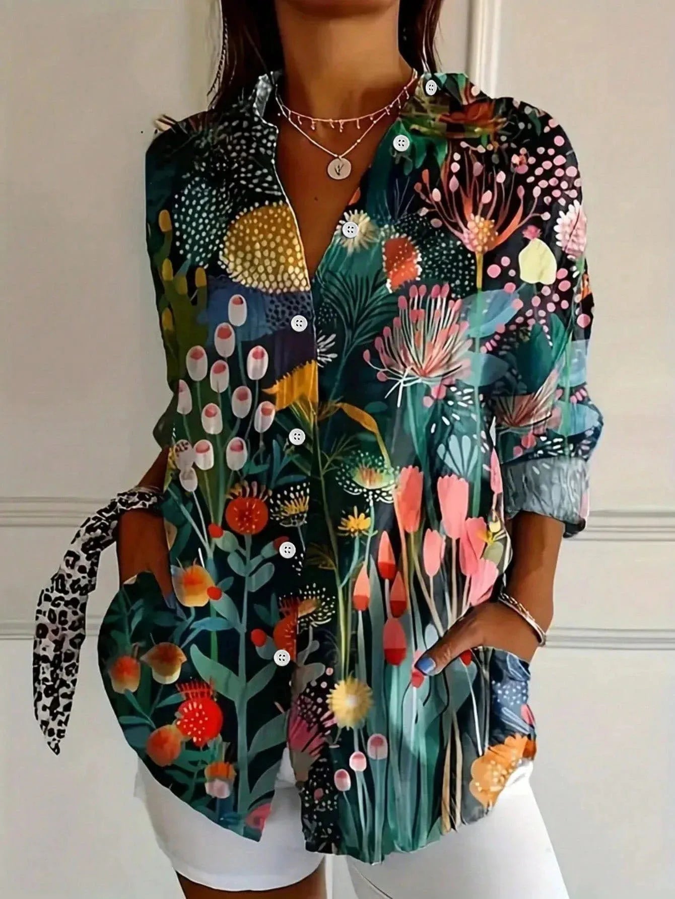 Katarzyna | Elegancka koszula w kolorowe wzory