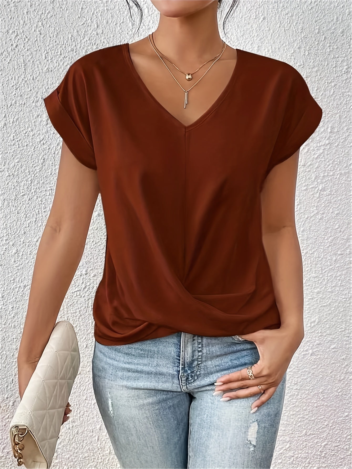 Sorella™ | Klasyczny T-shirt z Dekoltem V