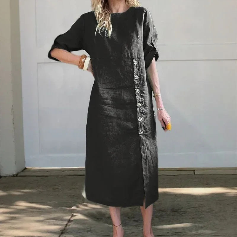 👉 Adelie™ | Elegancka sukienka z bawełny i lnu