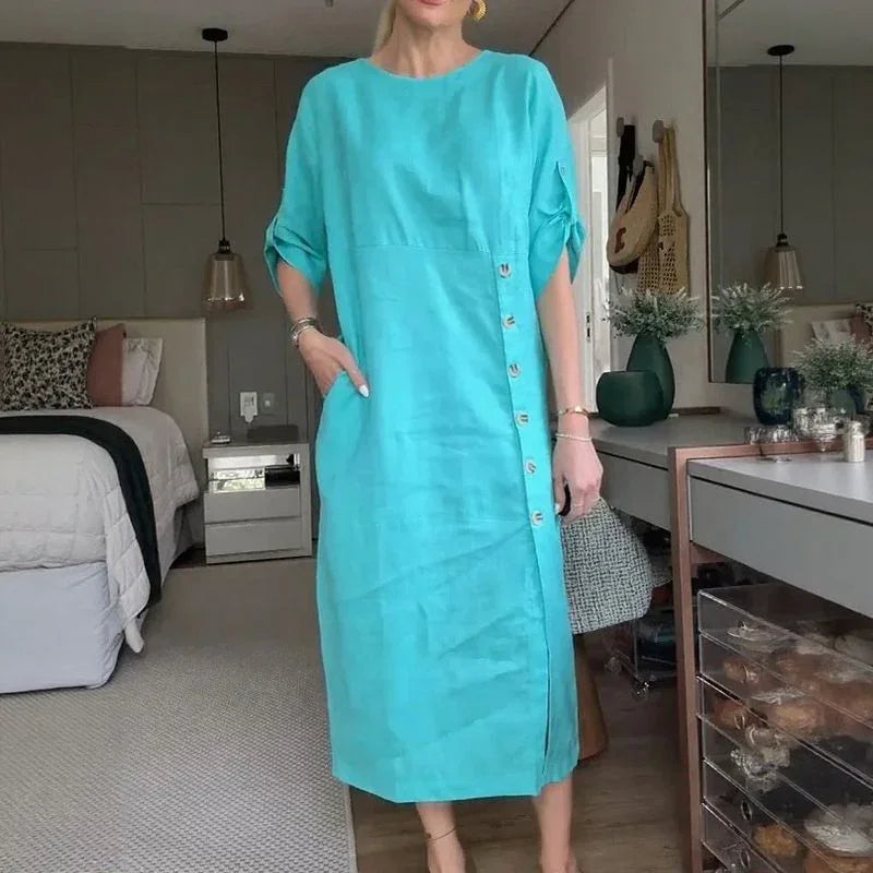 👉 Adelie™ | Elegancka sukienka z bawełny i lnu