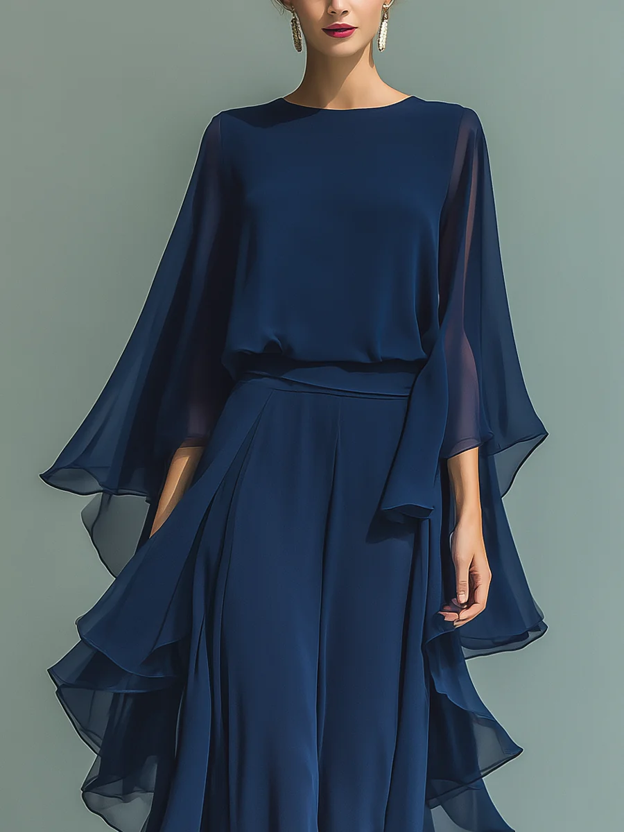 Sylwia | Zorza | Elegancki szyfonowy garnitur z falbankami