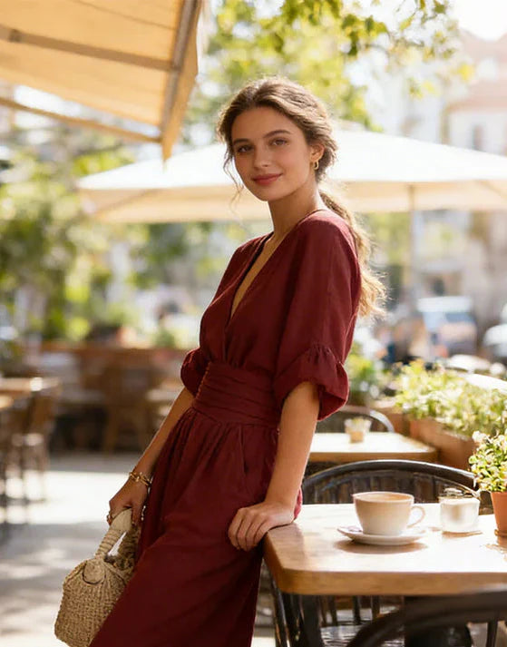 Daniela - Elegancki kombinezon z dekoltem w kształcie litery V i szeroką nogawką